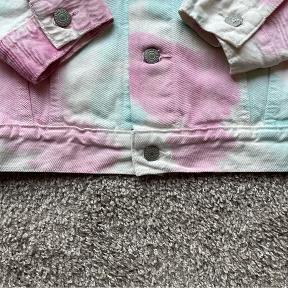 PRIDE OVERSIZED TRUCKER JEAN DENIM JACKET MENS SIZE TIE DYE METAL BUTTONS PINK - Picture 7 of 7